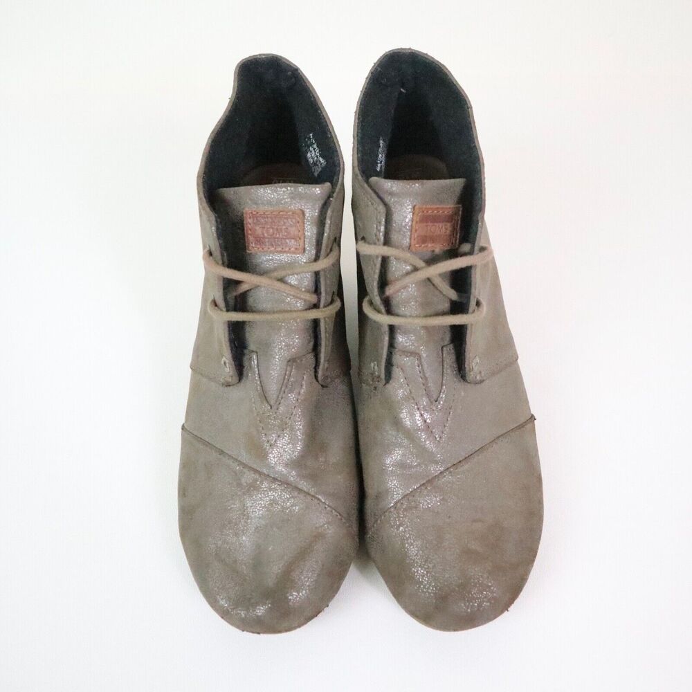 Toms Women's Size 10 Wedge Ankle Booties Chukka Metallic Mocha Tan - Picture 7 of 11